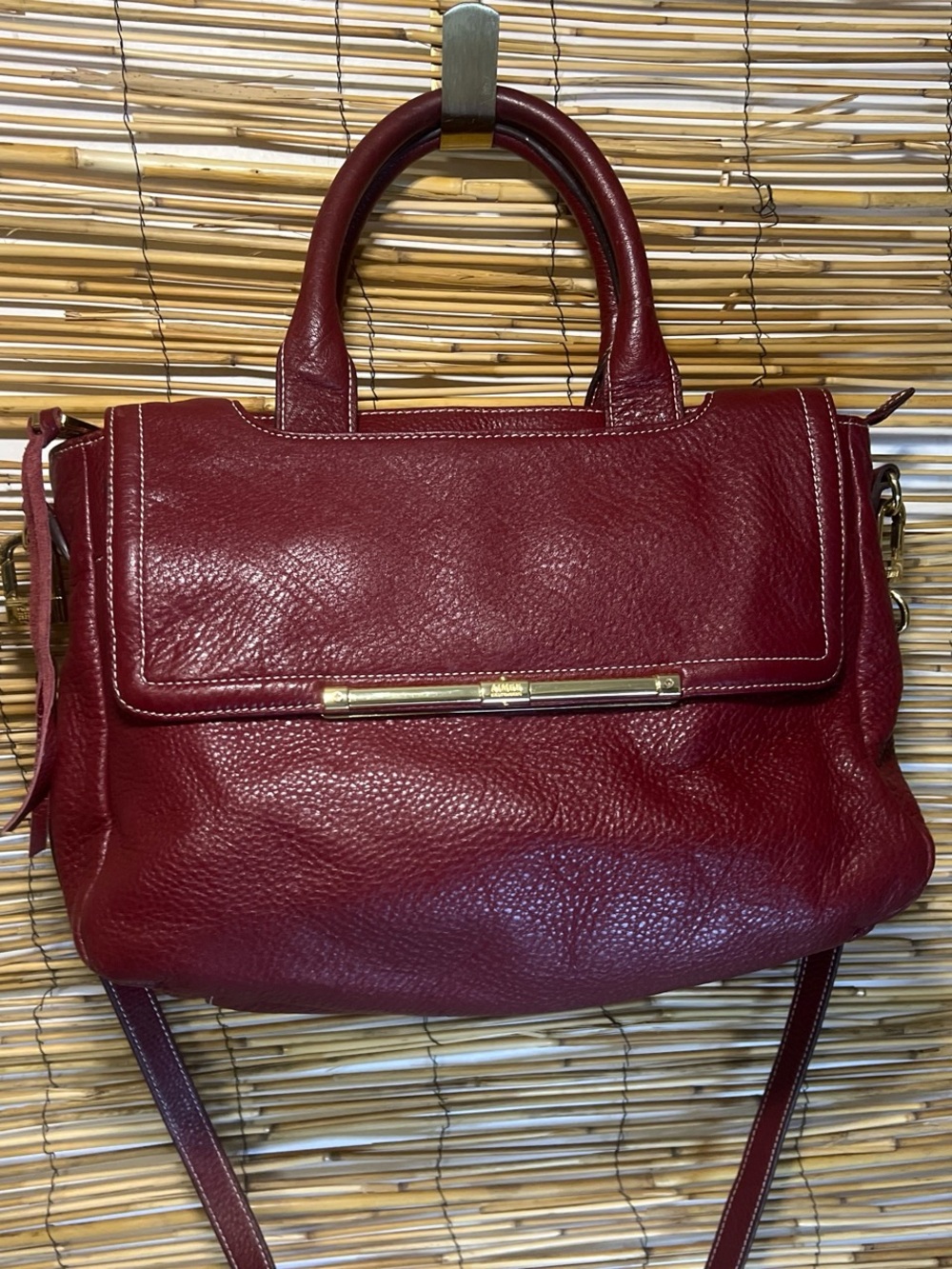 Aimee Kestenberg Burgundy Leather Satchel with Gold Accent
